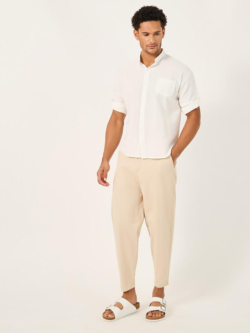 men solid mandarin neck shirt - 21725205 - Standard Image - 3