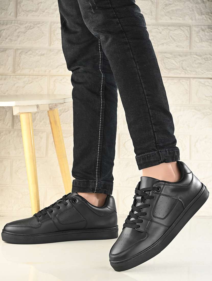 black synthetic lace up sneakers - 21725282 -  Standard Image - 5