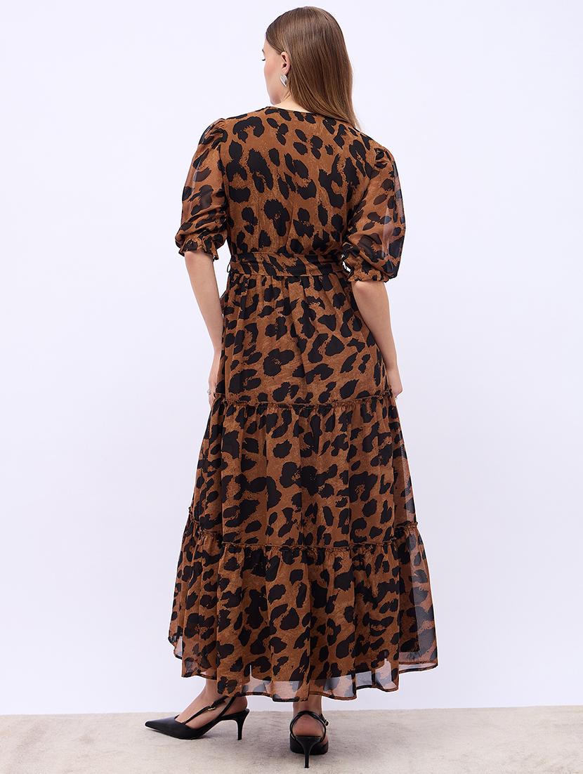 women animal print puff sleeves tiered dress - 21725290 - Standard Image - 3