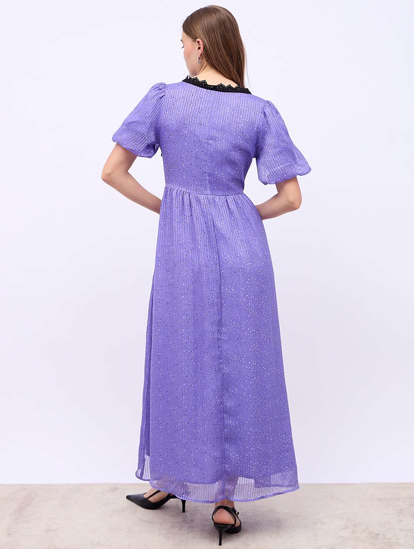 women printed puff sleeves a-line dress - 21725294 -  Standard Image - 3