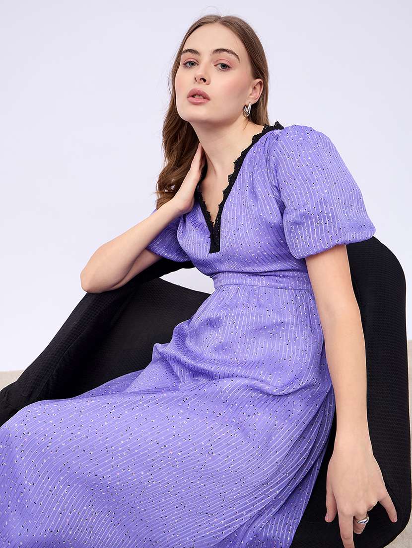 women printed puff sleeves a-line dress - 21725294 -  Standard Image - 5