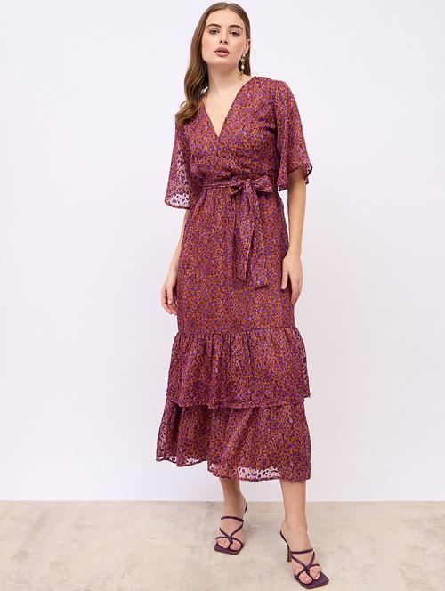 women printed puff sleeves layered dress - 21725298 - Standard Image - 0