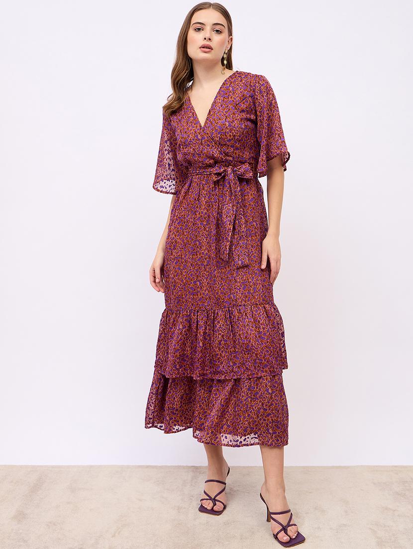 women printed puff sleeves layered dress - 21725298 - Zoom Image - 0