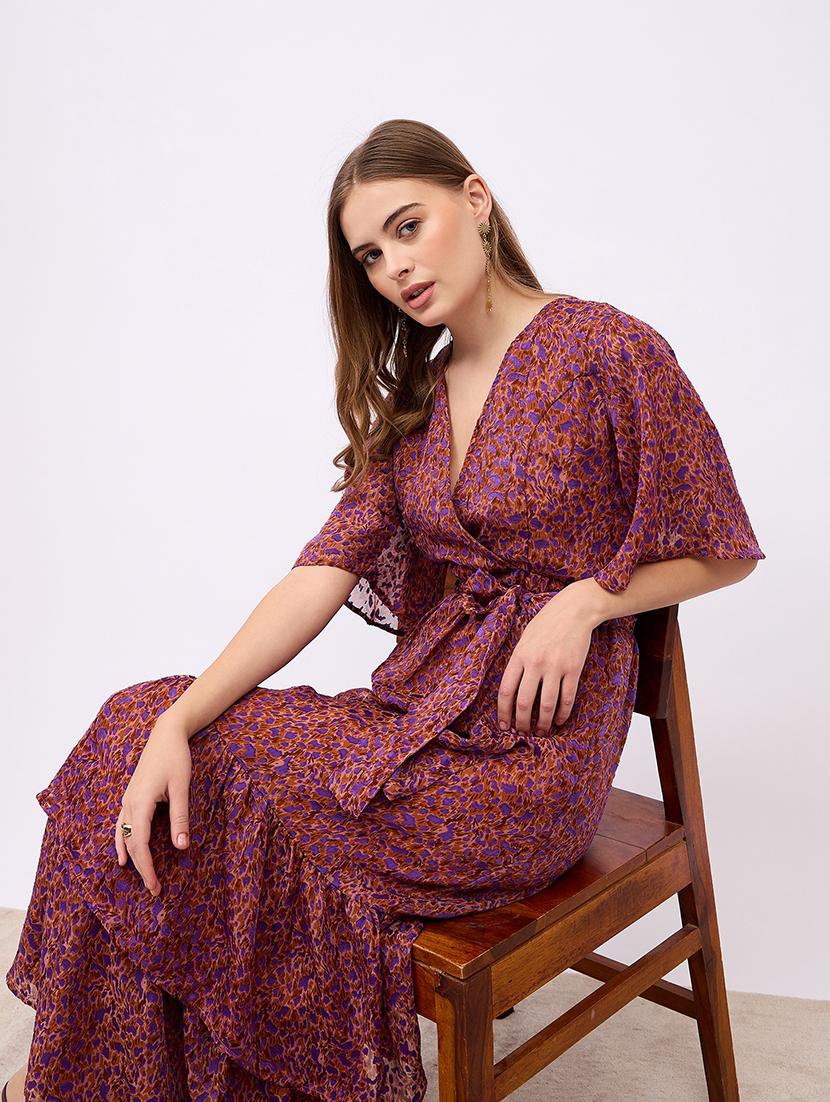 women printed puff sleeves layered dress - 21725298 - Standard Image - 5