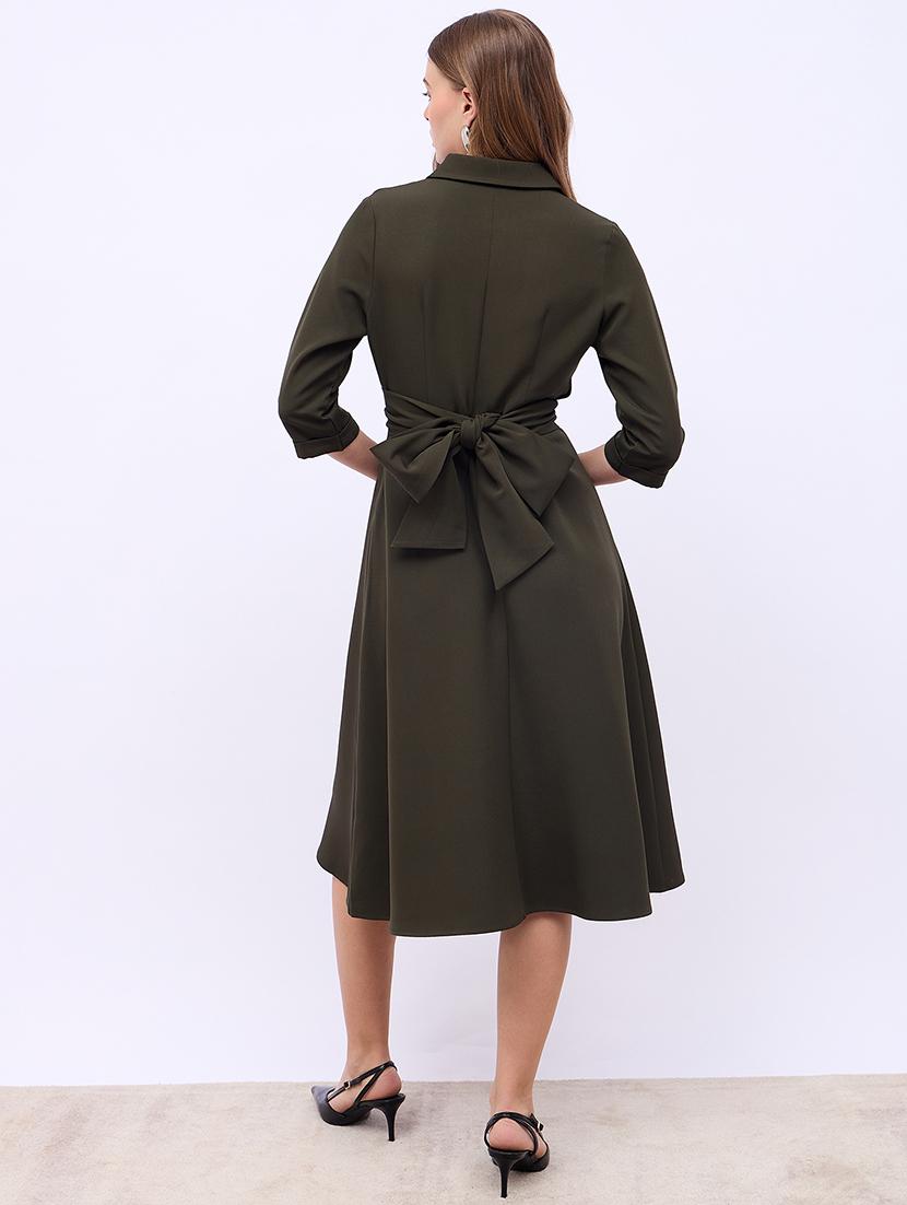 women solid collared fit & flare dress - 21725303 - Standard Image - 3