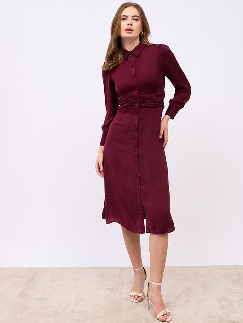 women solid collared puff sleeves shirt dress - 21725311 -  Standard Image - 0