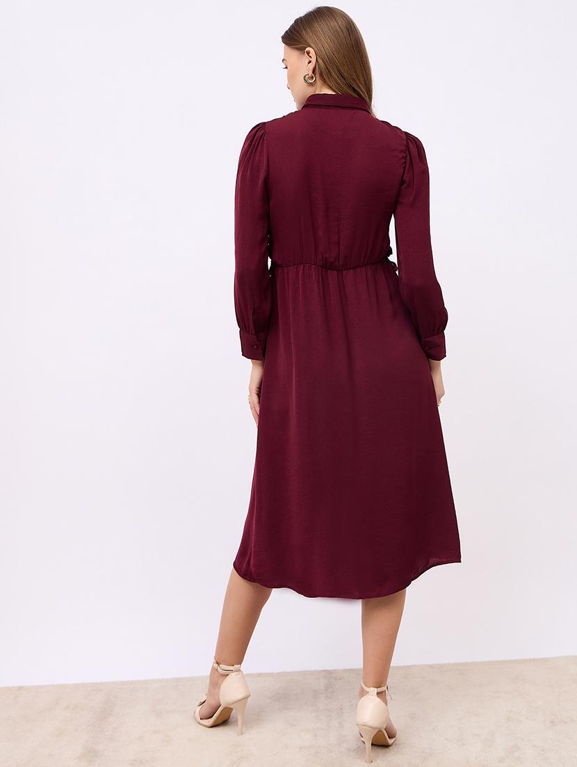 women solid collared puff sleeves shirt dress - 21725311 - Standard Image - 3