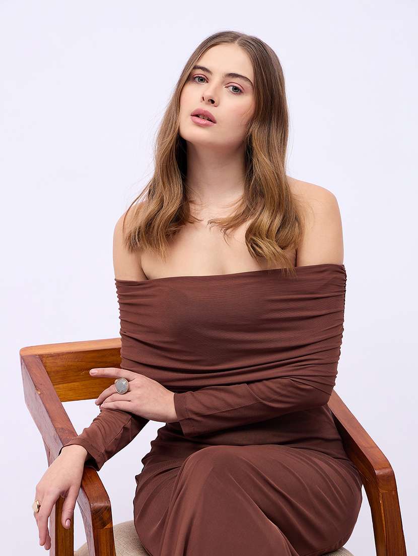 women solid off shoulder sheath dress - 21725314 -  Standard Image - 5