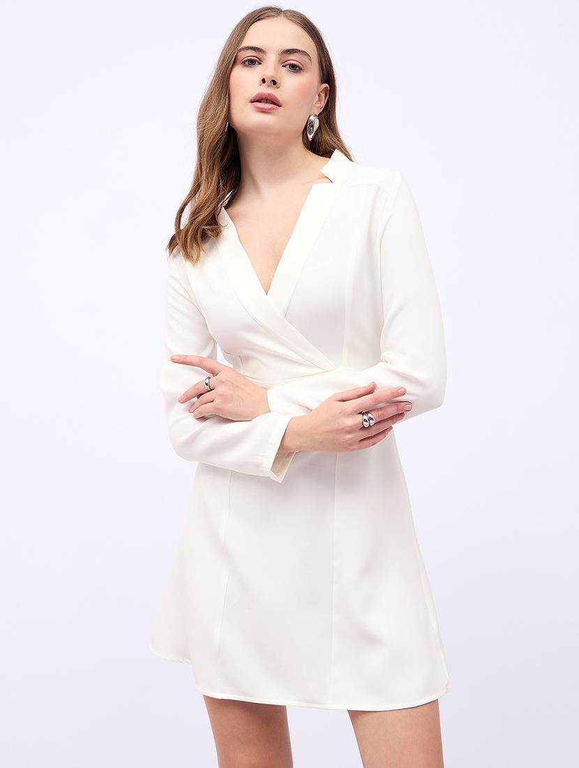 women solid long sleeves a-line dress - 21725317 -  Zoom Image - 0