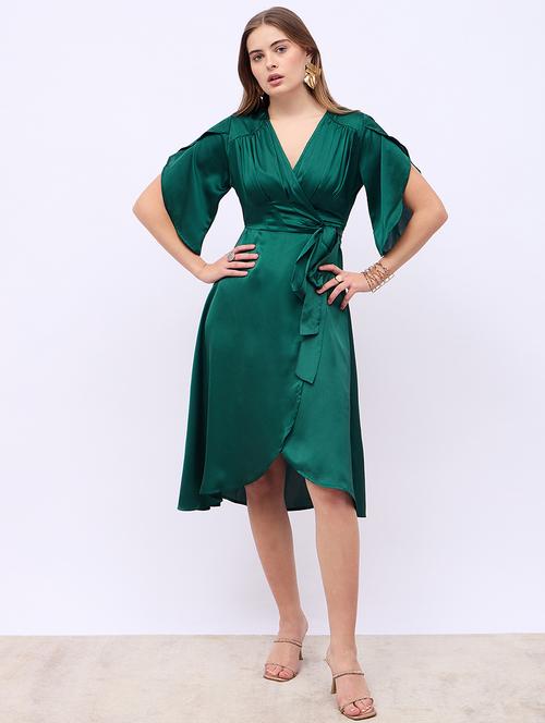 women solid tulip sleeves warp dress - 21725323 - Standard Image - 0