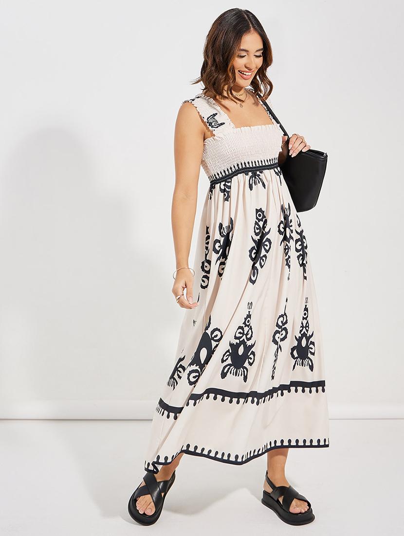 women printed smocked detailed sleeves dress - 21725327 - Standard Image - 3