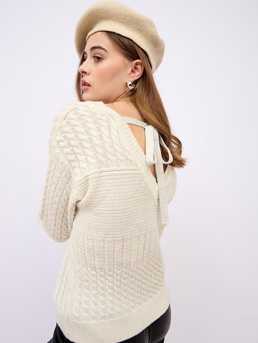 women solid long sleeve pullover - 21725338 - Standard Image - 3