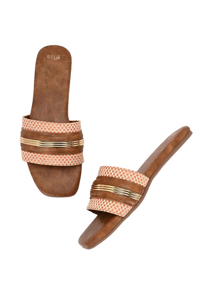 women tan slip on sandal - 21725341 - Standard Image - 3