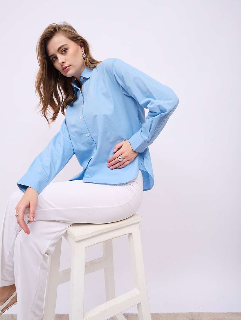 women solid collared long sleeves shirt - 21725353 -  Standard Image - 5
