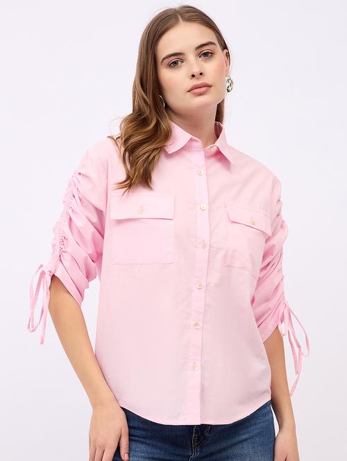 women solid collared long sleeves shirt - 21725355 - Standard Image - 0