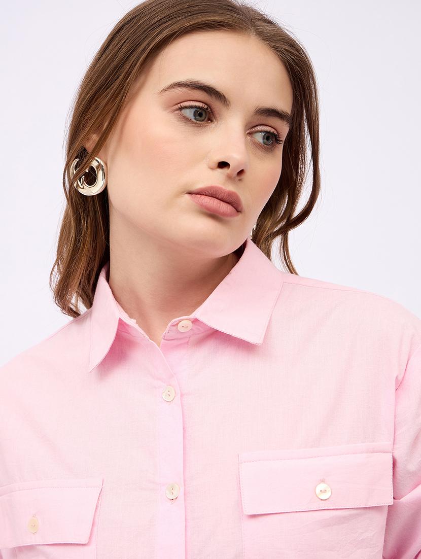 women solid collared long sleeves shirt - 21725355 - Standard Image - 5