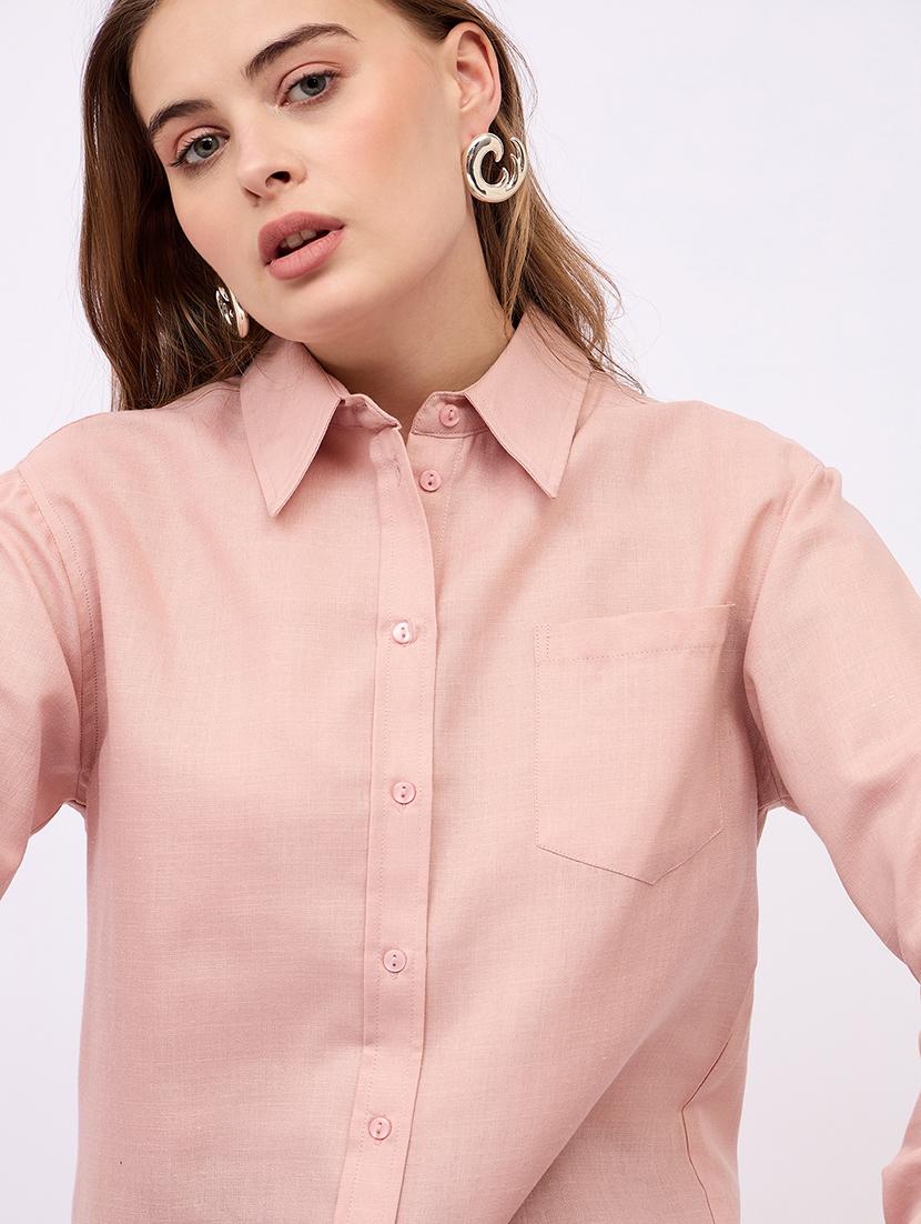 women solid collared long sleeves shirt - 21725357 - Standard Image - 5