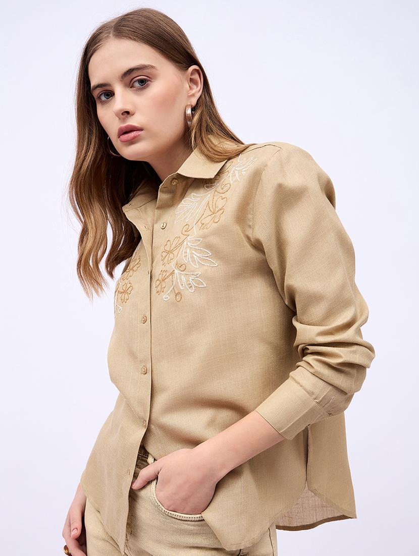 women embroidered collared oversized shirt - 21725359 - Standard Image - 3
