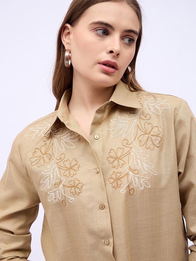 women embroidered collared oversized shirt - 21725359 - Standard Image - 5