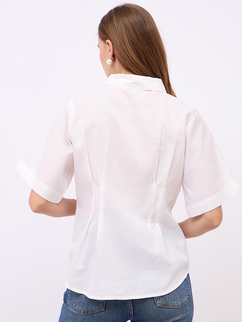 women solid collared short sleeves shirt - 21725361 - Standard Image - 3