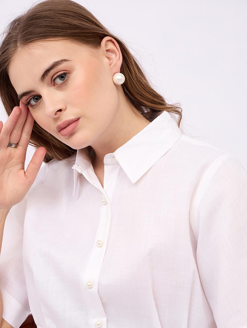 women solid collared short sleeves shirt - 21725361 - Standard Image - 5