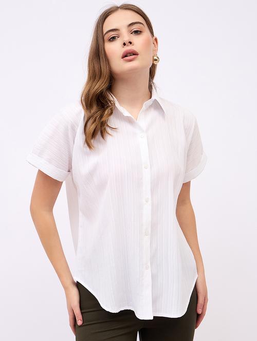 women solid collared short sleeves shirt - 21725369 -  Standard Image - 0