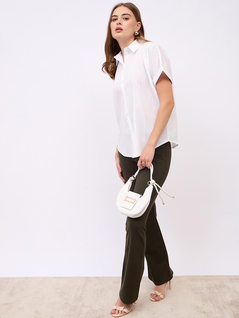 women solid collared short sleeves shirt - 21725369 - Standard Image - 3