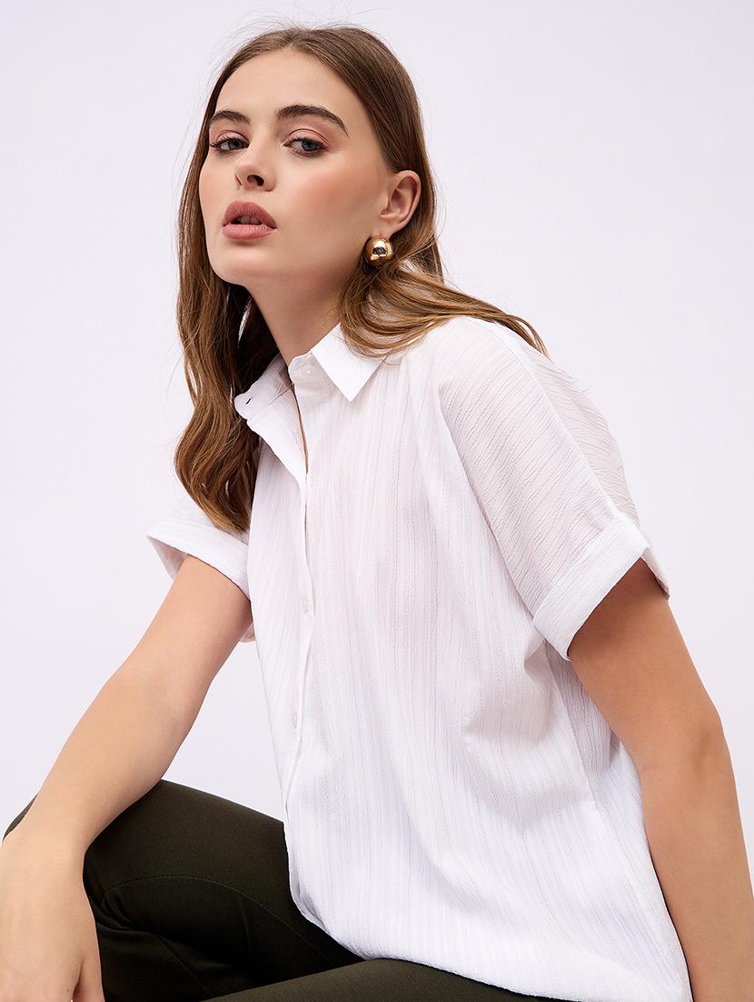 women solid collared short sleeves shirt - 21725369 - Standard Image - 5