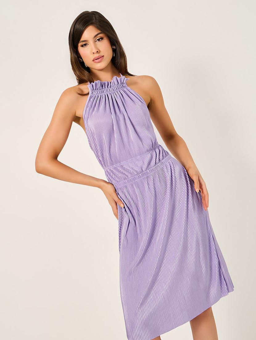 women solid halter neck a-line dress - 21725382 - Standard Image - 3