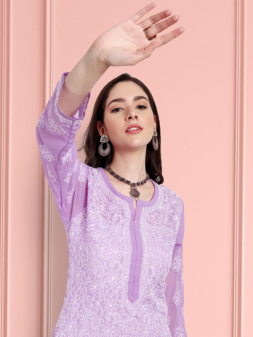 women chikankari long sleeve straight kurta - 21725498 - Standard Image - 3