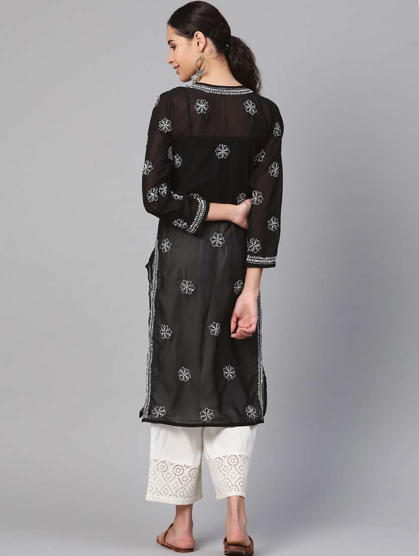 women chikankari long sleeve straight kurta - 21725503 - Standard Image - 3