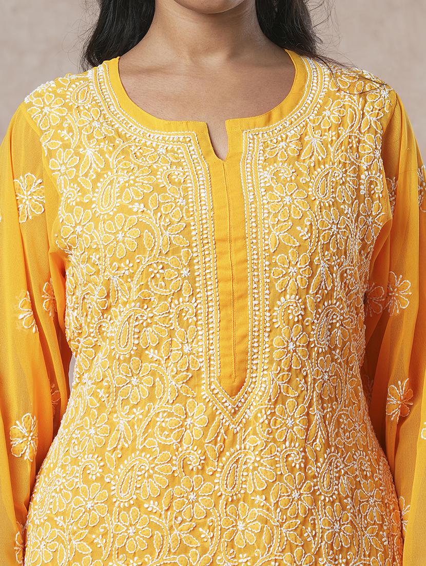 women chikankari long sleeve straight kurta - 21725505 - Standard Image - 5