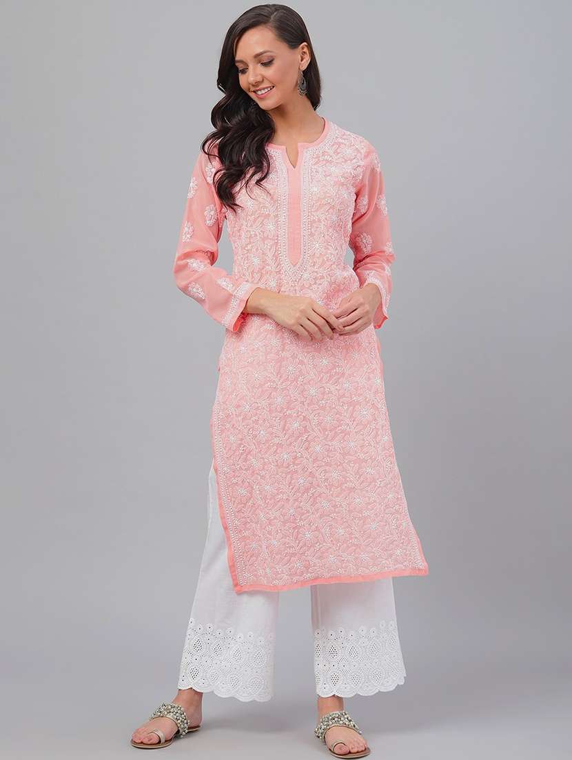 women chikankari long sleeve straight kurta - 21725507 - Zoom Image - 0