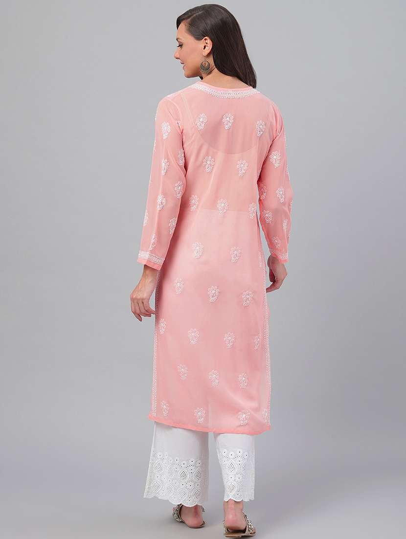 women chikankari long sleeve straight kurta - 21725507 - Standard Image - 3