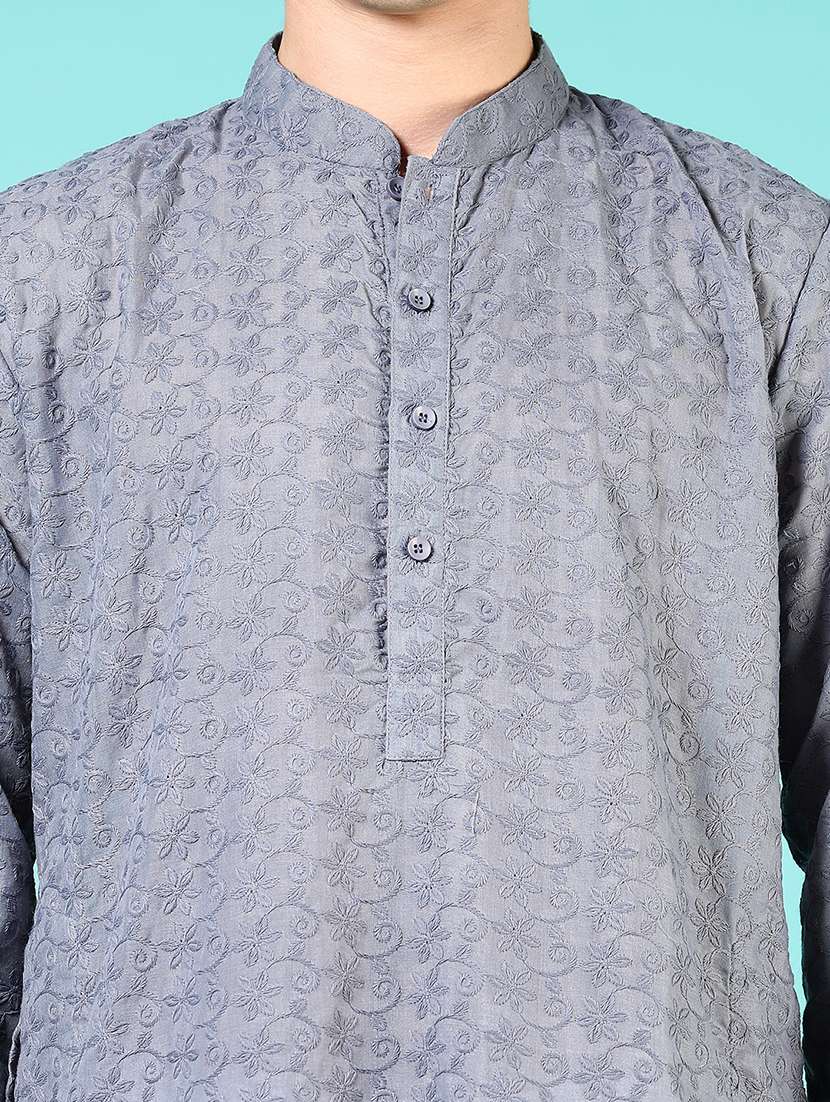 men embroidered mandarin neck kurta pyjama set - 21725635 -  Standard Image - 5