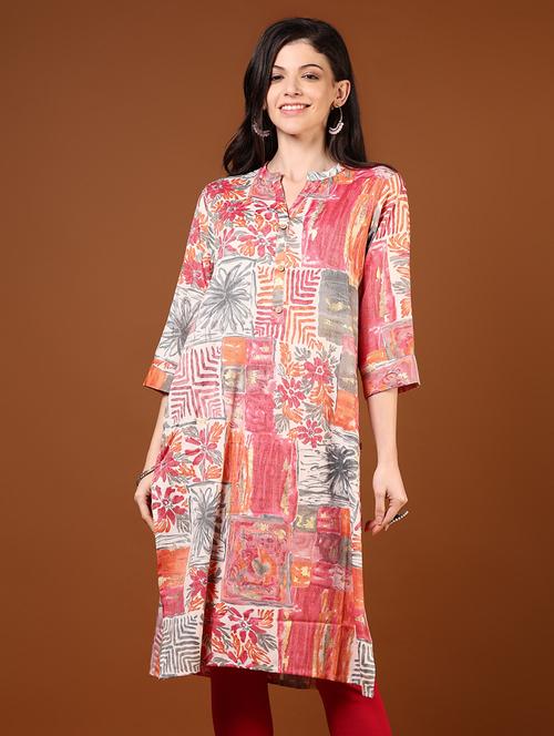 women three quarter sleeve straight kurta - 21725662 -  Standard Image - 0