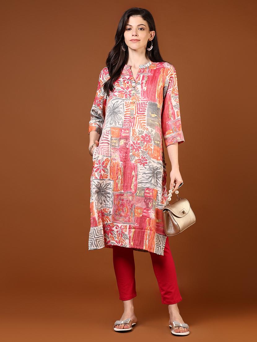 women three quarter sleeve straight kurta - 21725662 - Standard Image - 3