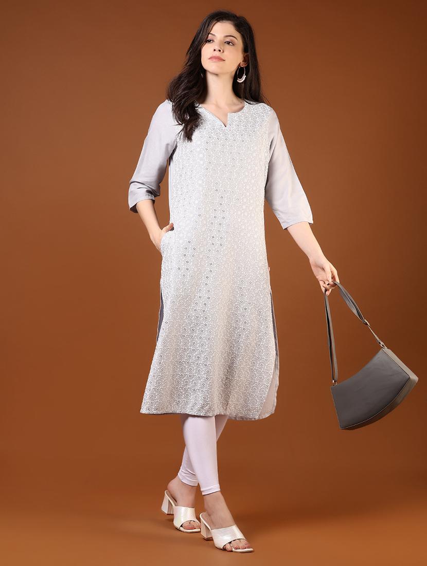 women three quarter sleeves straight kurta - 21725749 - Standard Image - 3