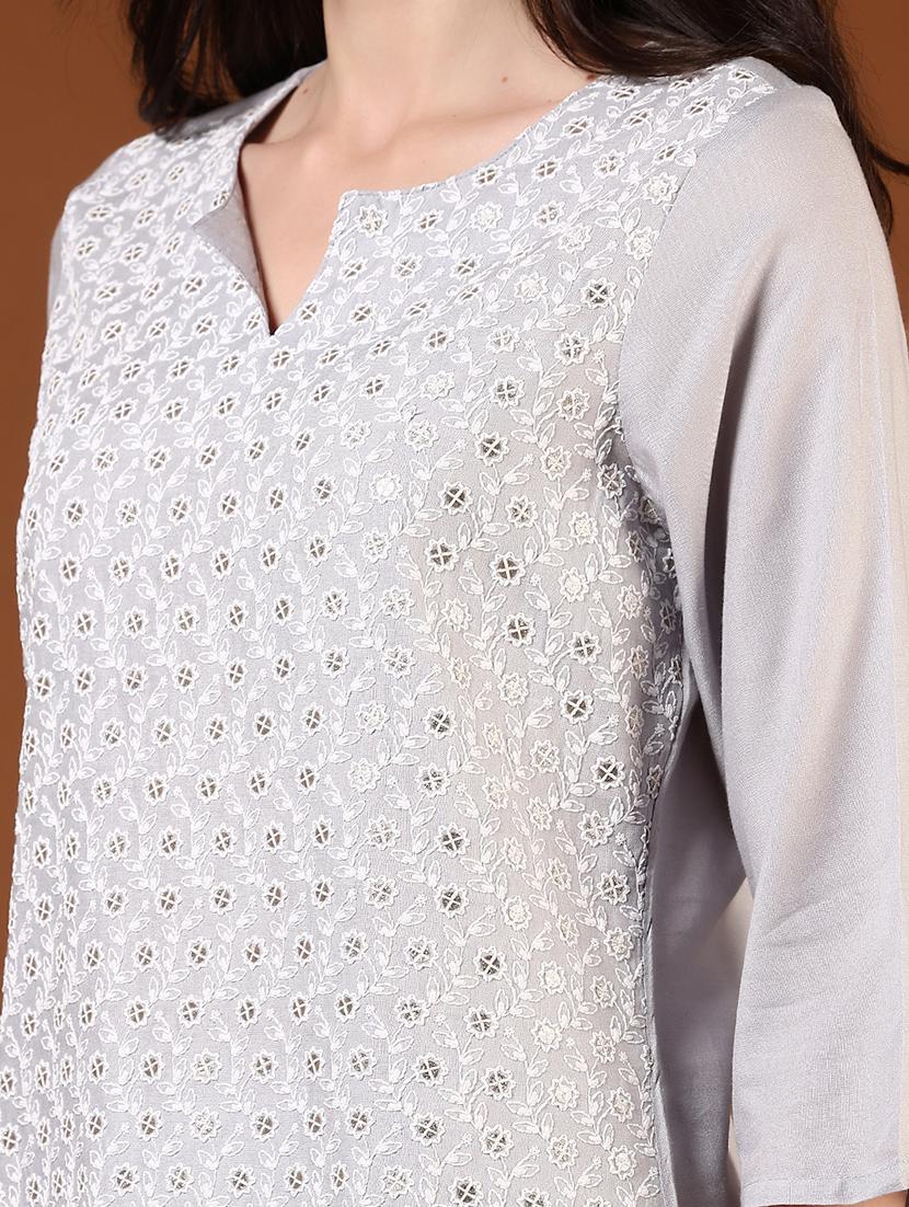 women three quarter sleeves straight kurta - 21725749 - Standard Image - 5
