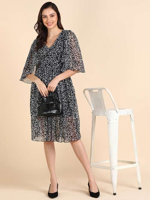 women printed puff sleeves fit & flared dress - 21725801 -  Standard Image - 0