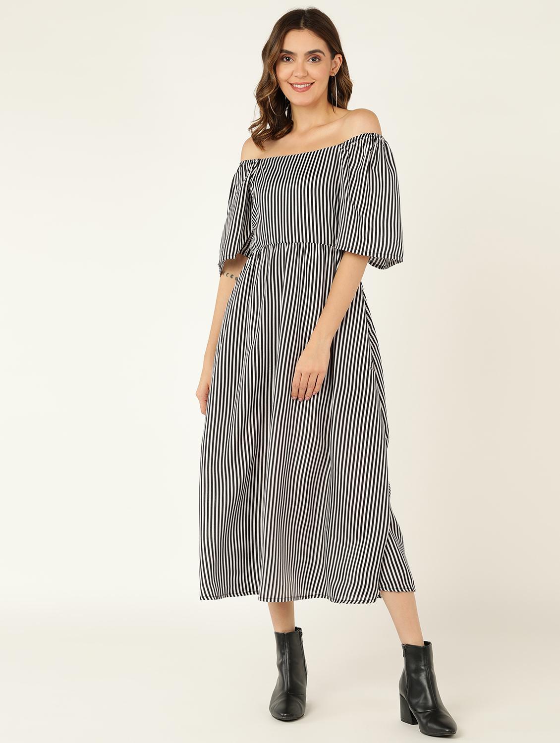 women striped off shoulder a-line dress - 21725818 - Zoom Image - 0