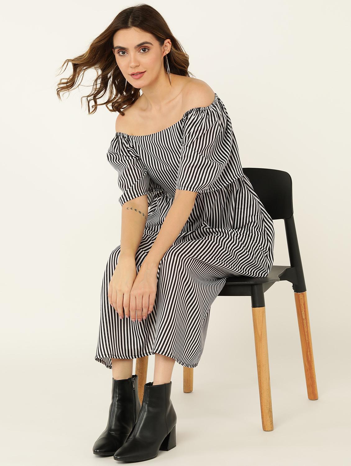 women striped off shoulder a-line dress - 21725818 - Standard Image - 3