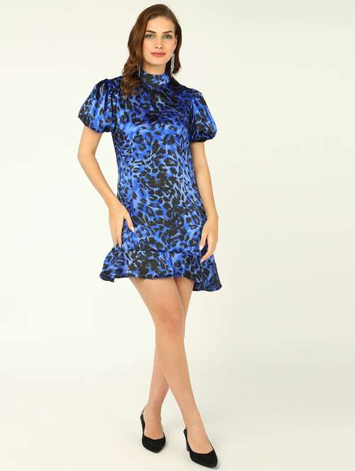 women animal print puff sleeves tiered dress - 21725823 -  Standard Image - 0