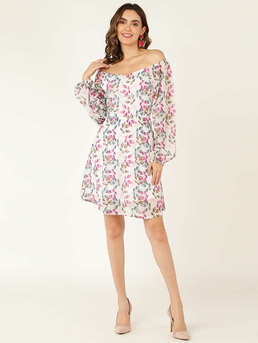 women printed off shoulder a-line dress