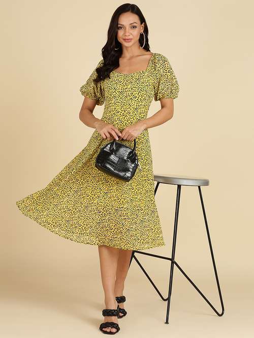 women animal print puff sleeves a-line dress - 21725853 -  Standard Image - 0