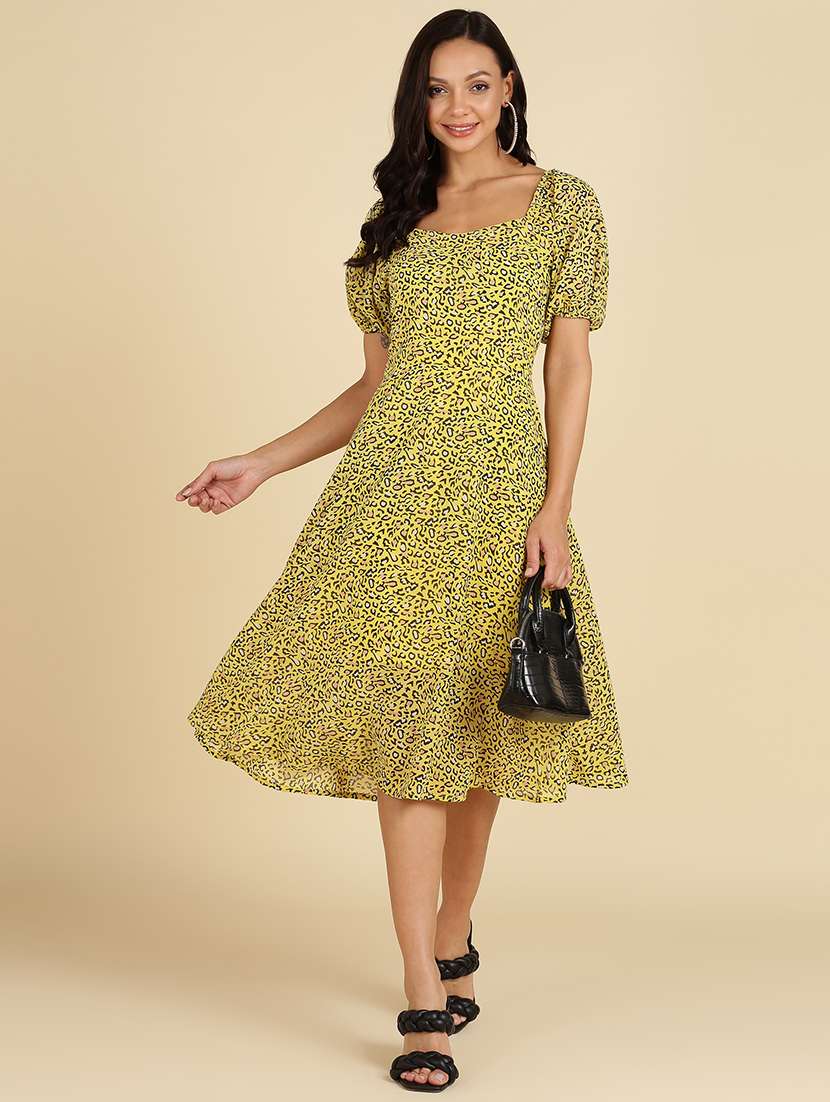 women animal print puff sleeves a-line dress - 21725853 -  Standard Image - 3