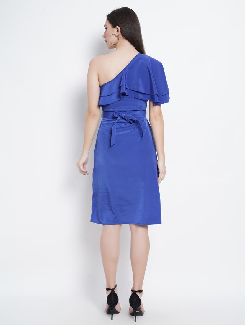 women solid ruffle detailed single shoulder dress - 21725859 - Standard Image - 3