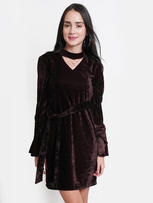 women solid chocker neck bell sleeves sheath dress - 21725862 -  Standard Image - 0