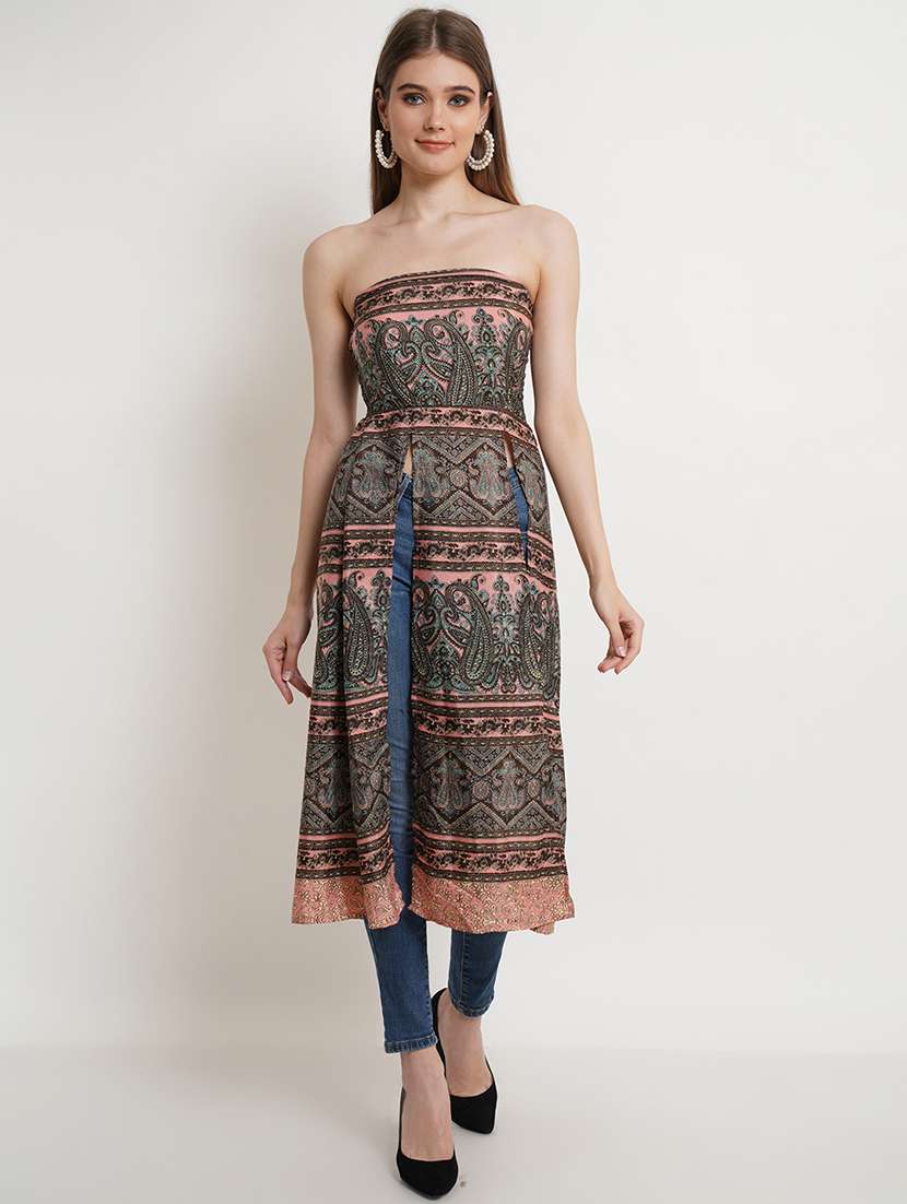 women printed tube neck a-line tunic