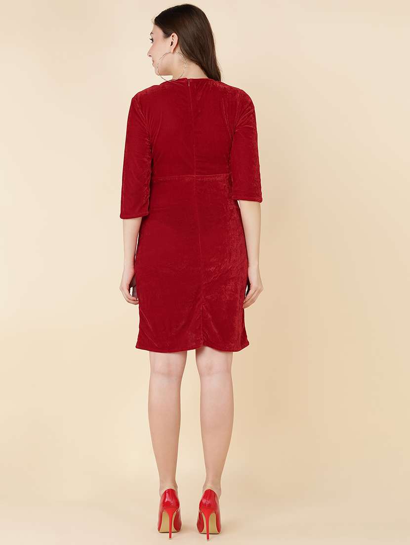 women solid overlap neck bodycon dress - 21725876 - Standard Image - 3